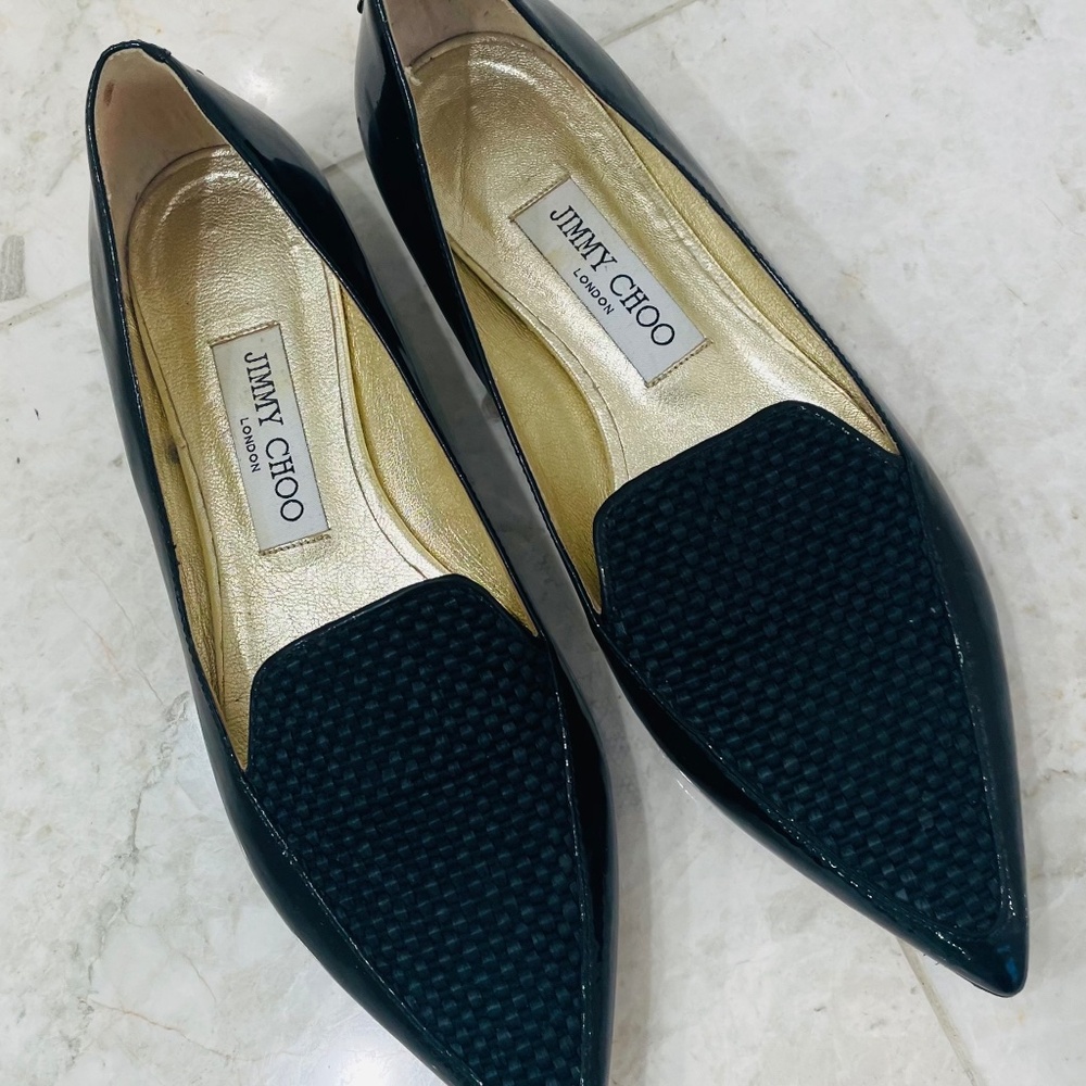 Jimmy Choo Black and Gold Flats